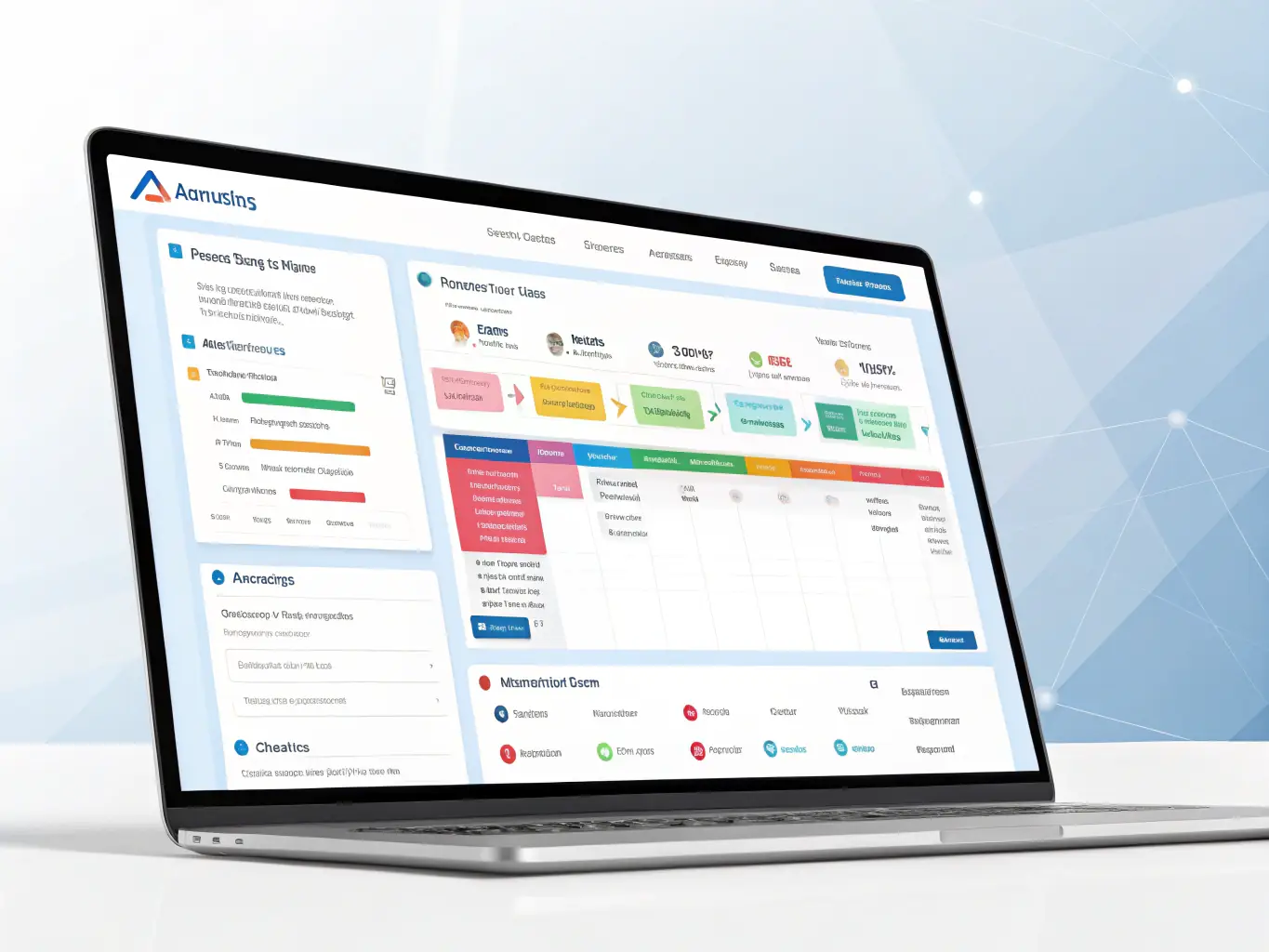 A clean, modern interface of Arntera.com showcasing the project management dashboard with Gantt charts, task lists, and progress indicators, emphasizing ease of use and visual clarity.